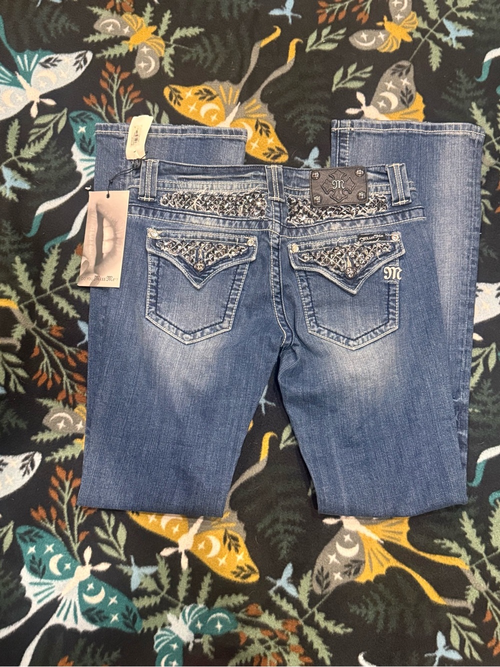 Miss Me Bootcut Jeans Medium Wash Embellished Pocket NWT Stretch Size 30